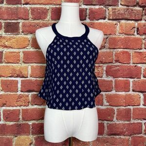 Forever 21 Women's Medium‎ Lightweight Navy Blue + White Halter Crop Top